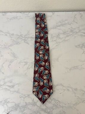 Johnny Carson vintage tie made in usa 100% Polyester Maroon Aqua Paisley